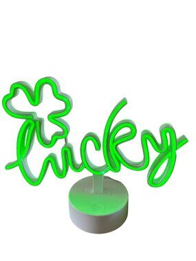 Lucky Neon Shamrock Table Light St. Patricks Day Decor Battery-Powered Green LED